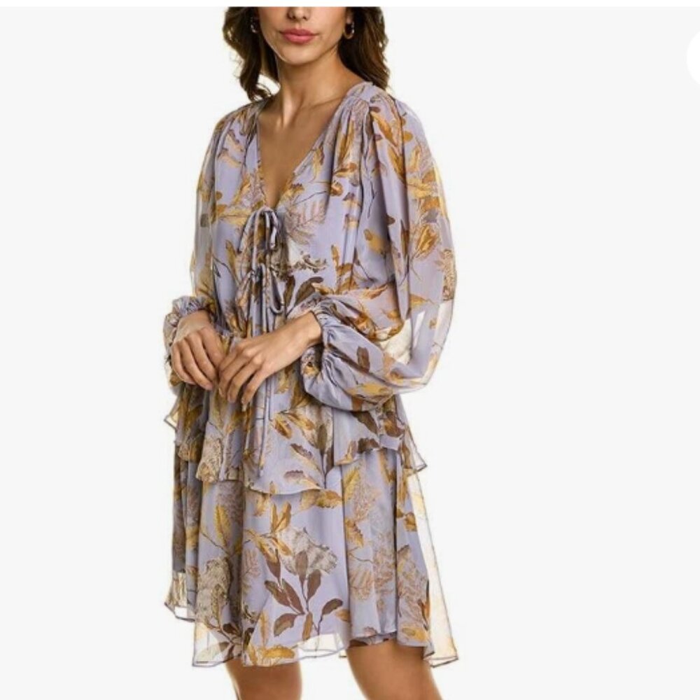 Ted Baker Gretia V-Neck Printed Tie-Front Mini Dress (Ted Baker Size 2 / US 4-6)